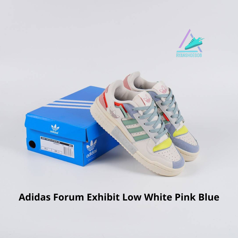 SEPATU WANITA ADIDAS | SEPATU ADIDAS FORUM EXHIBIT LOW WHITE PINK BLUE 100% SNEAKERS BNIB