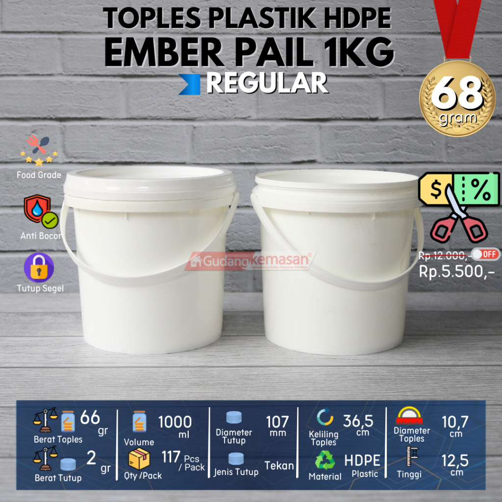 Ember plastik 1liter 1kg pail box es krim ice cream cat kurma tutup dop