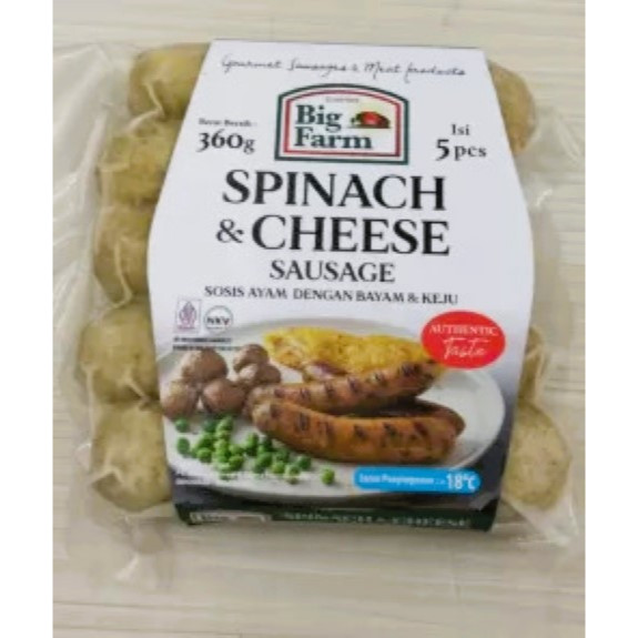 

360gr Big Farm Spinach & Cheese Sausage 5 pcs BF Sosis Ayam Saus Keju+Bayam No MSG/micin