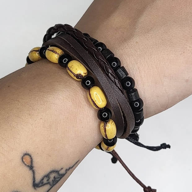 GMT3F Gelang Multilayer Set isi 3 pcs - Gelang Retro Vintage, Etnik Style - Gelang Pria Wanita