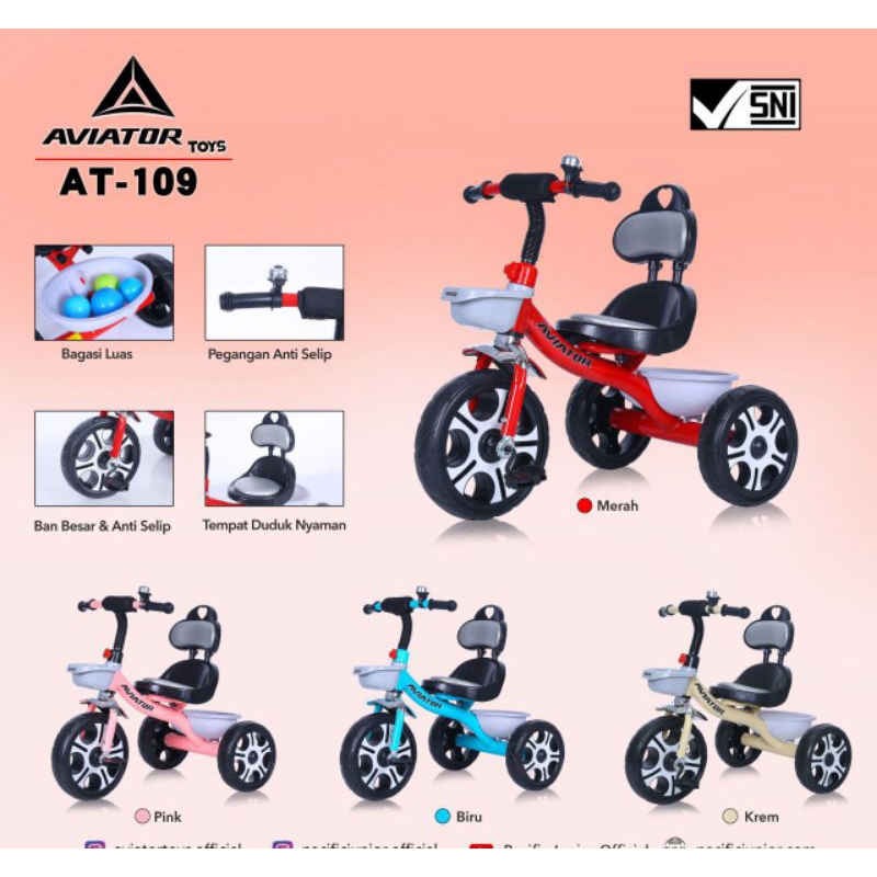 AT-109/Sepeda Roda Tiga Anak Aviator/Sepeda Roda Tiga Bangku Sandaran/Sepeda Roda Tiga Jok Kulit
