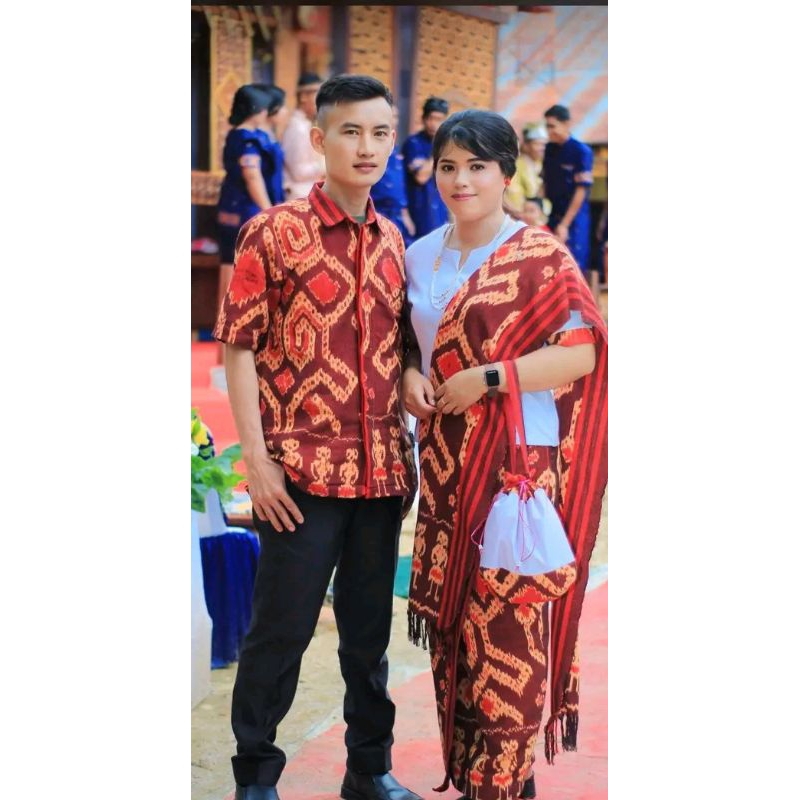 baju setelan wanita toraja - baju toraja tenun blanket premium