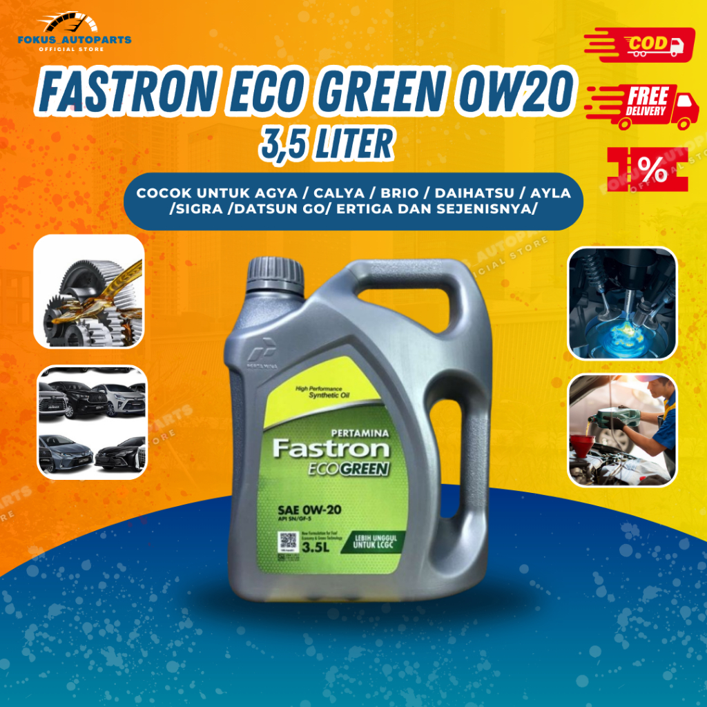fokusautoparts Oli Pertamina Fastron Eco Green 0w20 Fastron 0W-20 Oli 3,5 Liter Agya Ayla Sigra