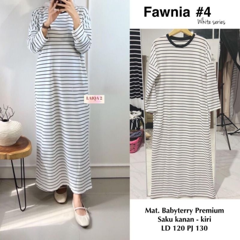 Midi dress wanita FAWNIA#4 bahan babyterri premium,saku kanan kiri