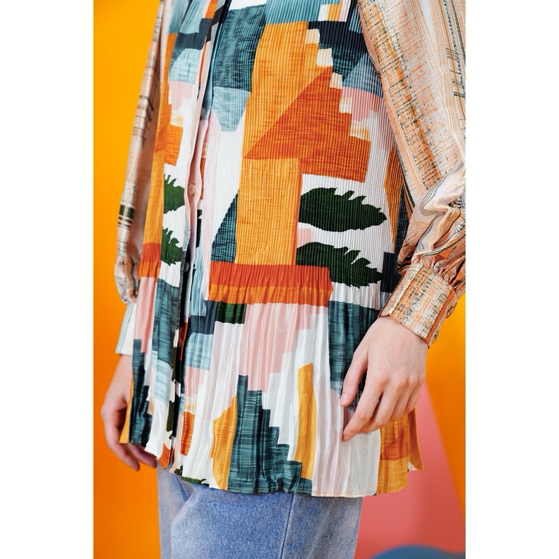 Benang Jarum - Ameena Raglan Pleated Shirt - Multicolor LIKE NEW + buttonscarves