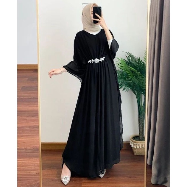 KODE V27D Kaftan Kondangan Mewah elegan Kaftan Lebaran Ceruty Babydoll Zipper Depan Busui Friendly M