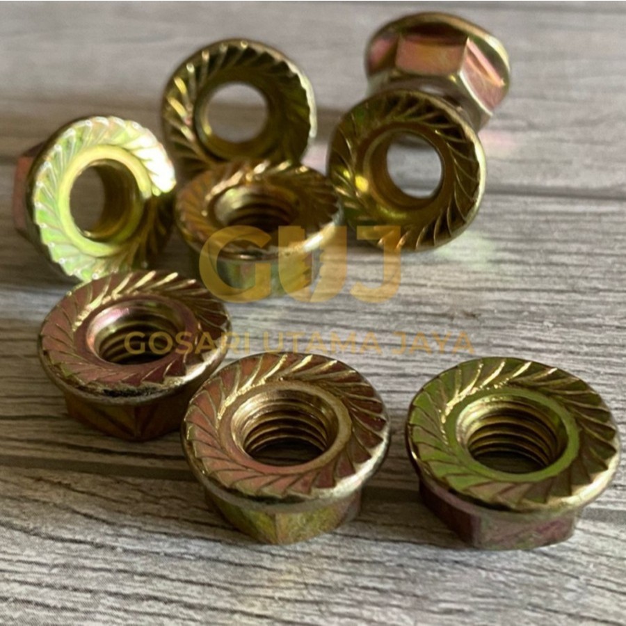 Hex FLANGE NUT M12 / Mur Kuning Topi Pitch 1,25 Kunci 17 (Baut 17)