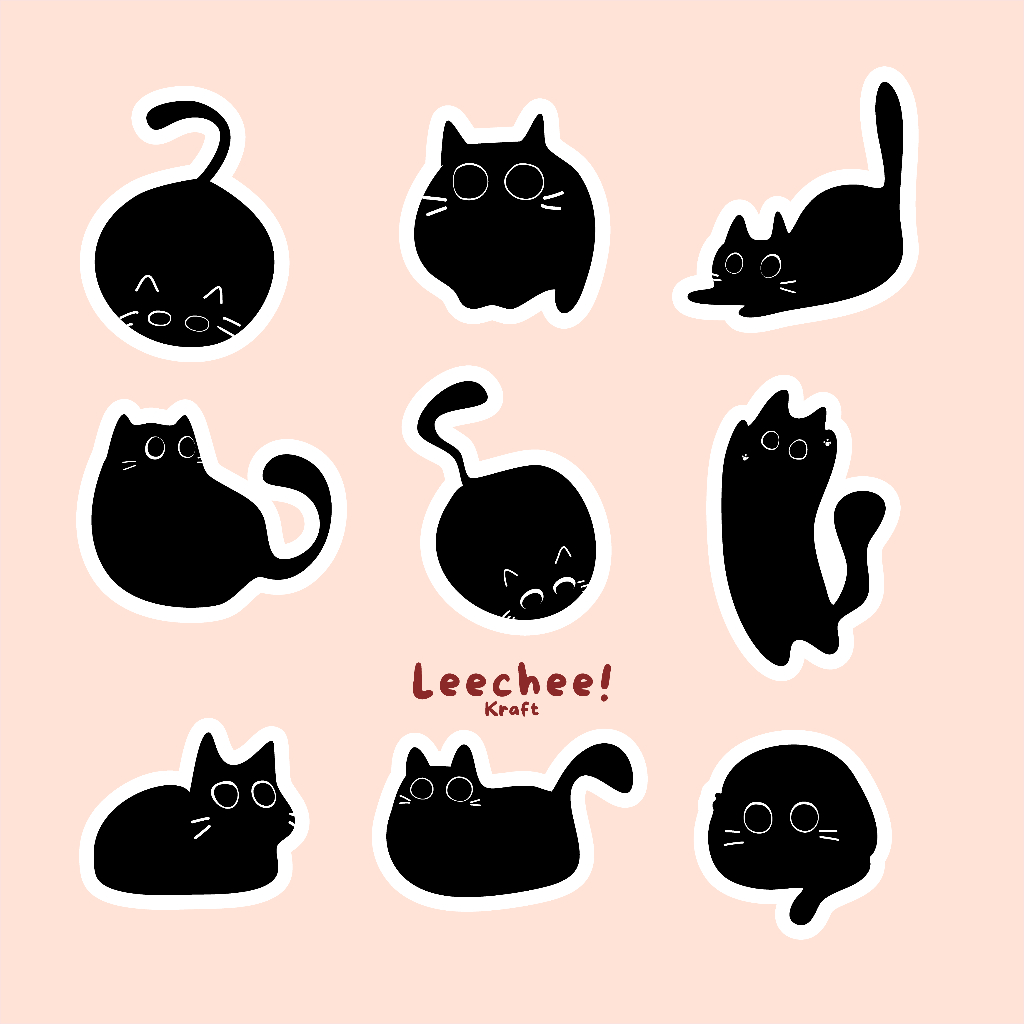 

9 PCS Sticker Lucu Hewan Black Cat - Waterproof Aesthetic