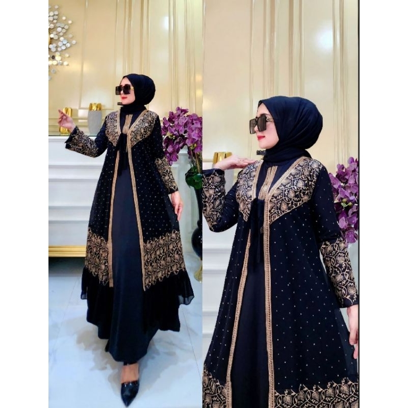 Zifa Fashion || Cod || Hanania Dress Abaya || Arabian Turkey || Gamis Arab Bordir Gold || Fashion Mu