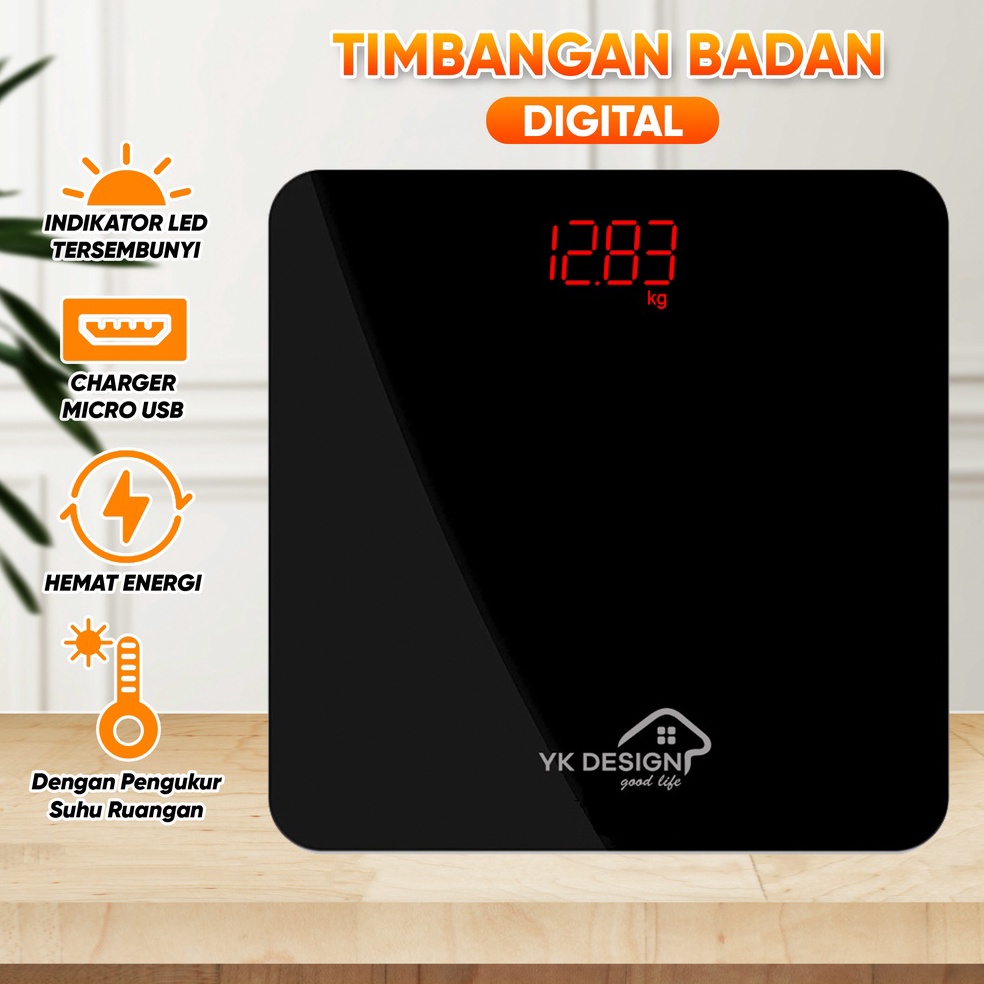 BEST SELLER Timbangan badan Timbangan Berat Badan Mini Digital BODY 18 KG Recharger USB YK DESIGN YK