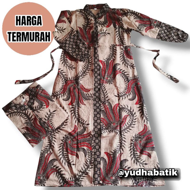 Batik Gamis Anak Cewek Usia 3 - 13 Tahun - Batik Gamis Cardy Kombinasi Gamis Cardy Motif Kubis Merah