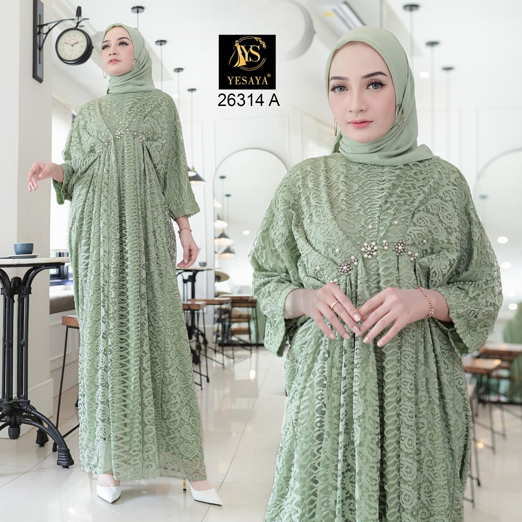 YESAYA Gamis Kaftan Full Brokat Gamis Pesta Mewah Terbaru 26314