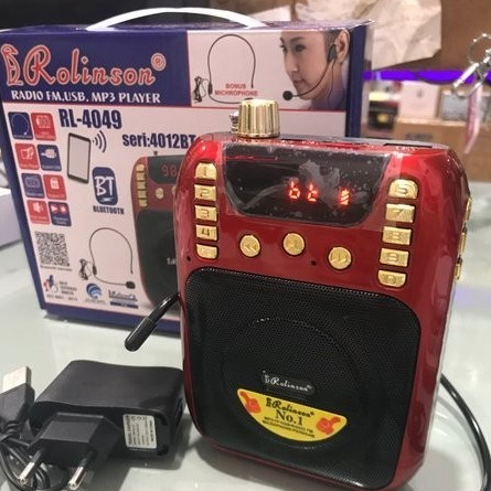 Rolinson RL-4049 BT Speaker Pinggang MP3 + Radio + Mic Free Tali gantungan, Microphone dengan kabel 