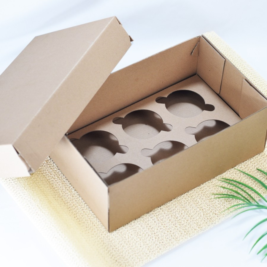 

(5 pcs) kardus cupcake isi 6 dus cupcake 6 lubang box packaging muffin cupcake ukuran 27x17x10 cm
