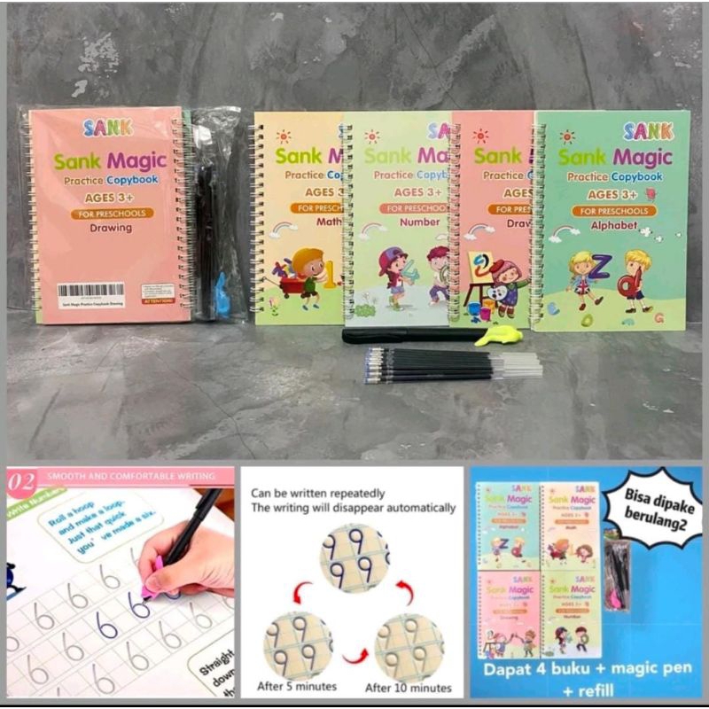 

Drawing Book magic Set Buku Ajaib belajar menulis Membaca Menggambar isi 4 Buku 1 pulpen free Refill