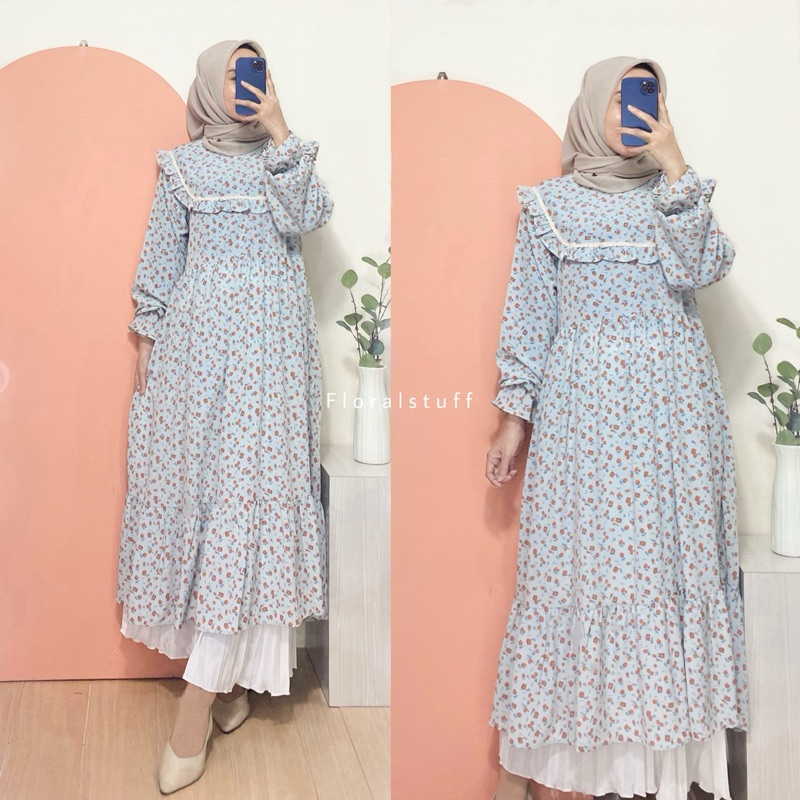 [ Floralstuff ] lady midi dress korea - tunik bunga
