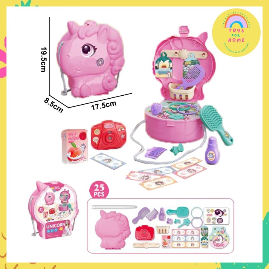 Unicorn Set | Tas Mainan Model Unicorn dengan Set Make Up dan Set Liburan | Mainan Anak - Anak