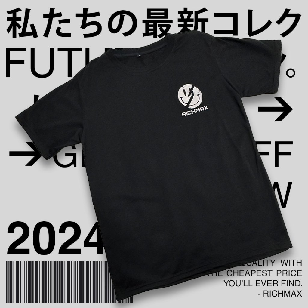 KAOS DISTRO PRIA SMILEY RICHMAX ORIGINAL HITAM