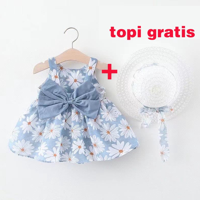 KODE W48B 4 Tahun Gaun bayi  topi Set gaun hitam anak perempuan Rok lucu Lengan pendek atasan kecil 