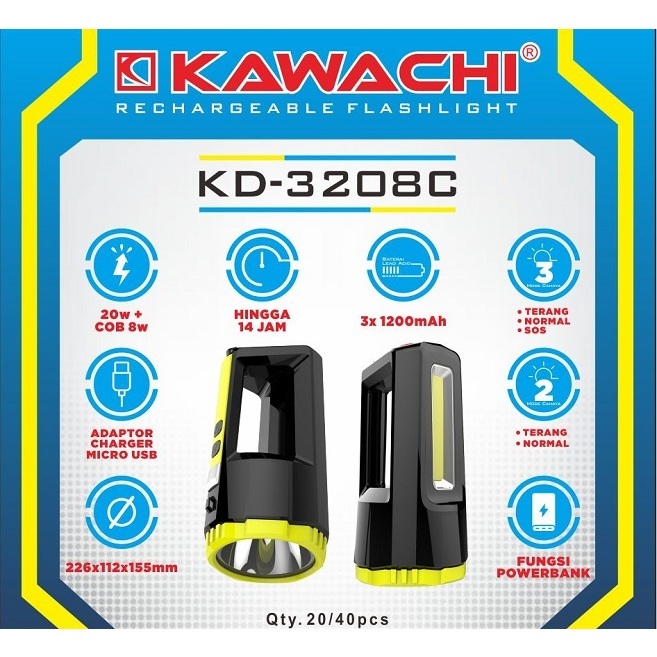 Senter Tenteng Kawachi 20Watt + COB 8Watt Memiliki Fungsi PowerBank KD-3208C
