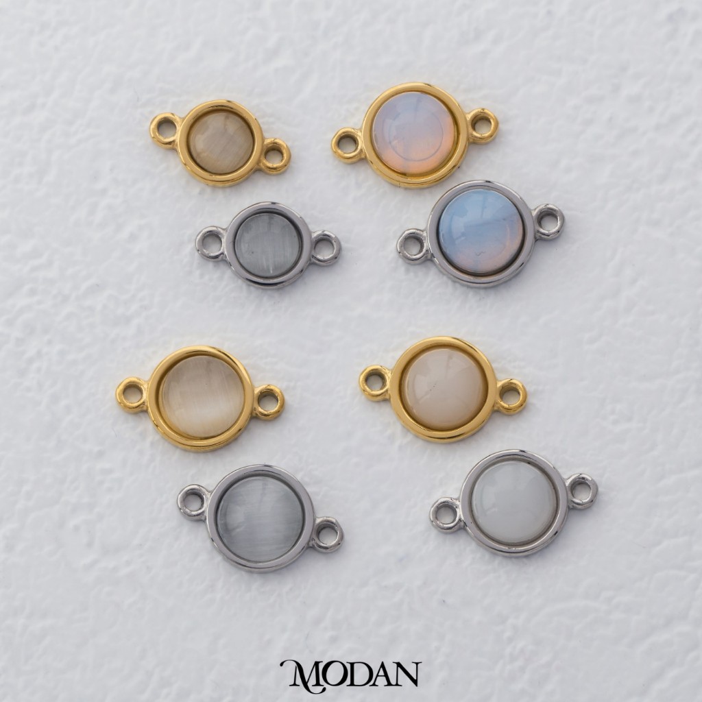 MODAN SUPPLIES - Titanium Simple Round Cat Eye/Moonstone/Aurora Connector Konektor Liontin Sambung S