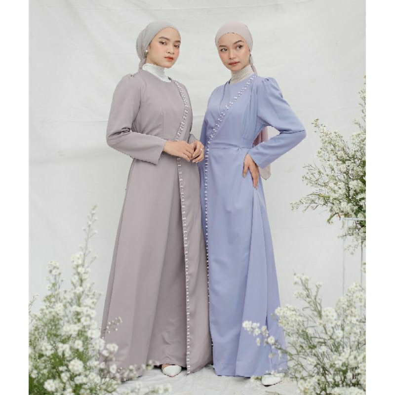 Dress Remaja Kekinian | Gamis Polos Bahan Hazelnut | Gamis Pesta Kondangan | Aliefa Dress Mutiara | 