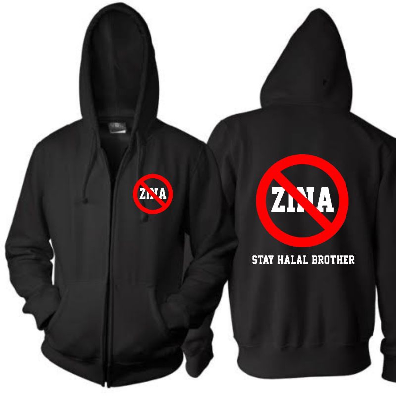 jaket stop zina stay halal brother hoodie zipper dakwah bahan cotton