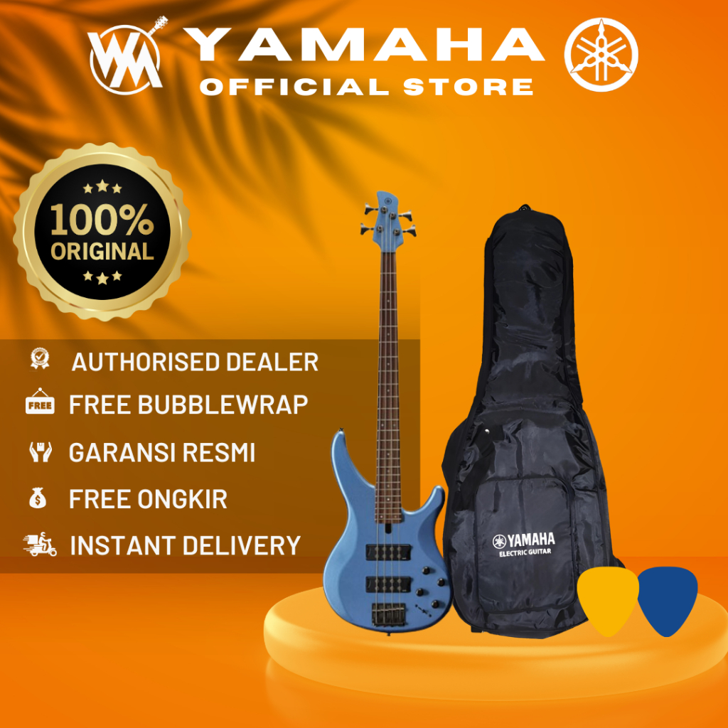 Yamaha Gitar Elektrik Bass TRBX304 / TRBX 304 / TRBX-304 - FACTORY BLUE + Softcase Dan 2 Pick