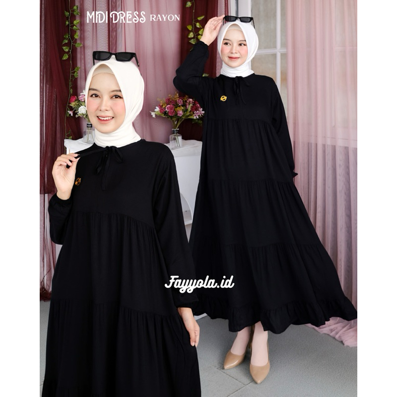 Rachel Midi Dress Gamis Rayon Premium Baju Muslim Wanita Busui Frendly Terlaris By Fayola.id