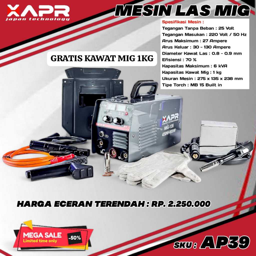 (PROMOSI) MESIN LAS MIG135 APR JAPAN AP39 SUPER AWET DAN KUAT MIGI MIG TIG 130A
