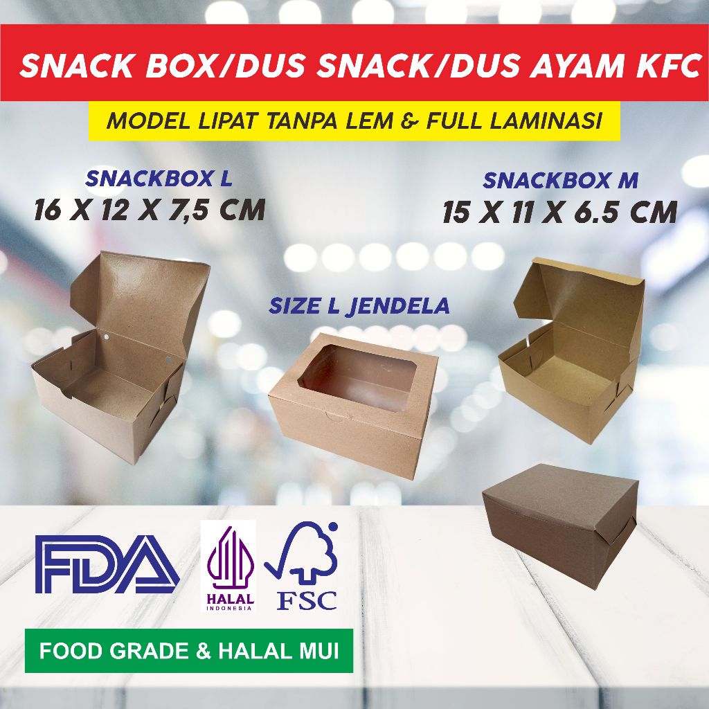 

SNACK BOX / DUS SNACK / DUS NASI AYAM KFC / KUE /PAPER LUNCH BOX KRAFT