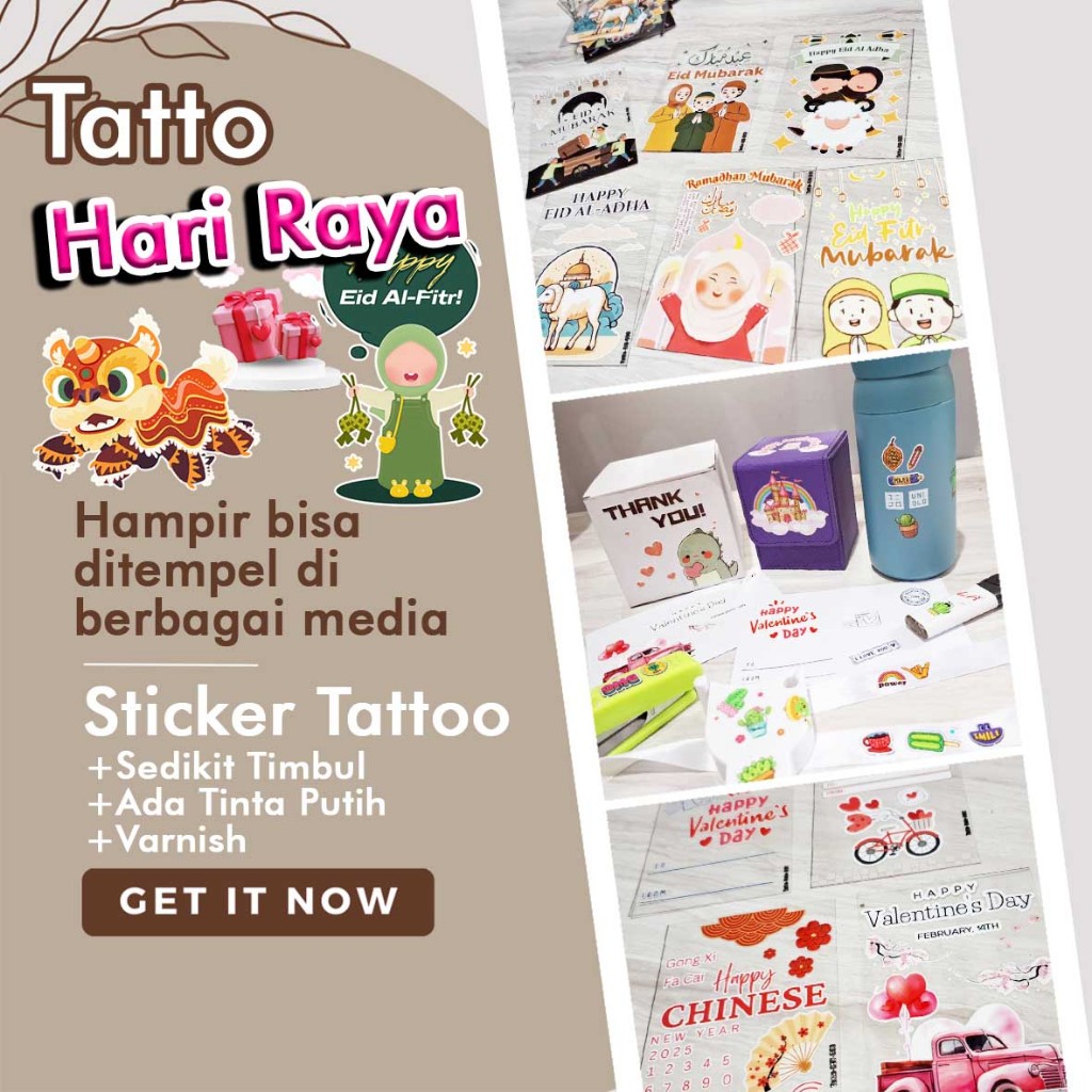 

Sticker UV Stiker Tato Hari Raya Libur Lebaran Idul Fitri Valentine CNY Sticker Ceremony 3 Dimensi Nyata Tattoo Cutting
