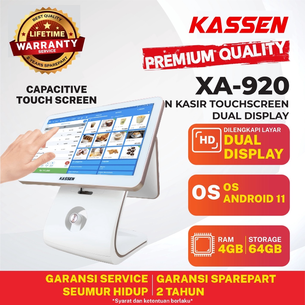 Mesin Kasir Android Touch Screen Dual Display Kassen Xa 920 Pos Touch Screen