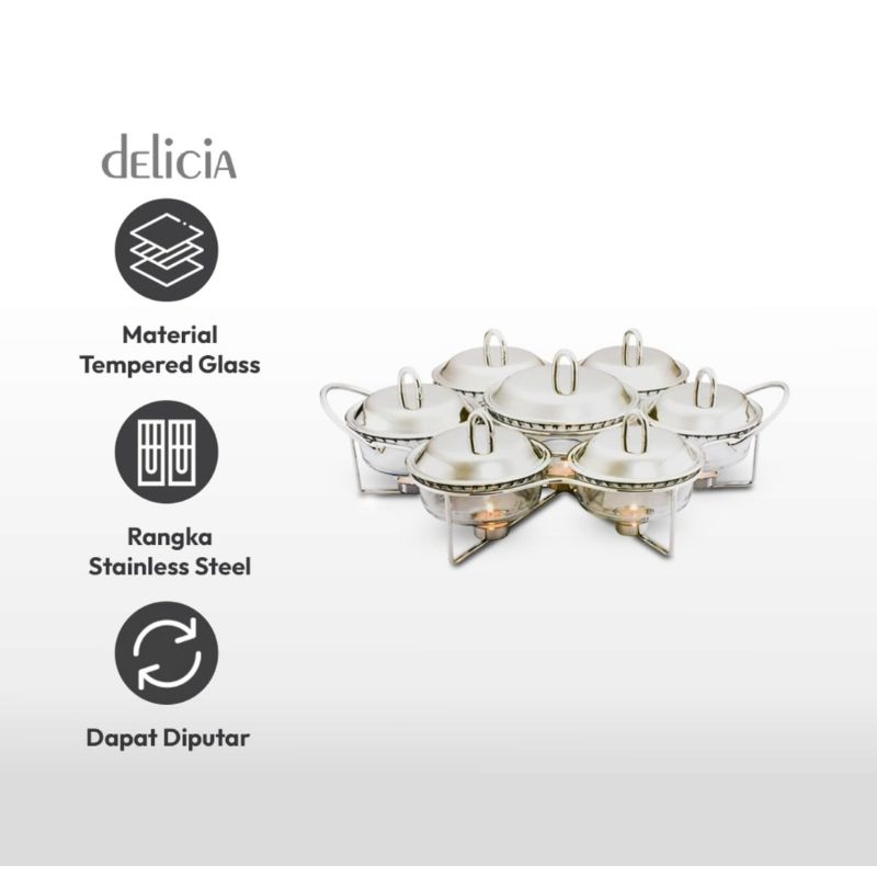 Delicia Sabinex Set 7 Pcs Food Warmer Penghangat Makanan Dengan Dasar Putar