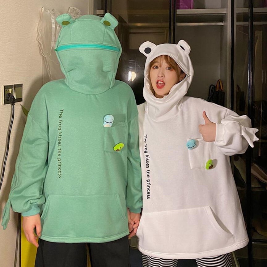 Rekomendasi M5XL Frog Zipper Hoodie Sweater Kebesaran Hoodie Kodok Resleting