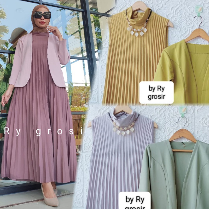 Setelan Wanita Diva Blazer Scuba Iner Plisket Polos