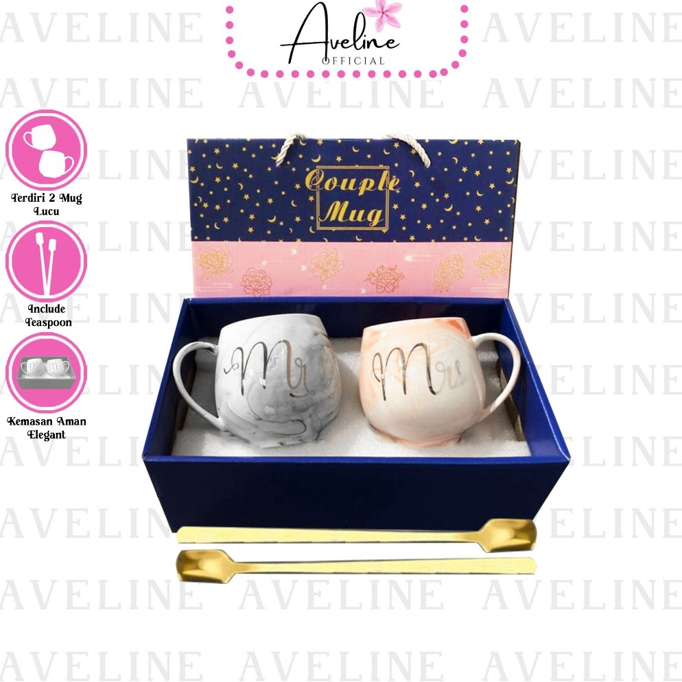 Murah AVELINE HAMPERS Glass Mug Mr Mrs Couple Couple Glass set  kado pernikahan  Hamper Natal Mug Se