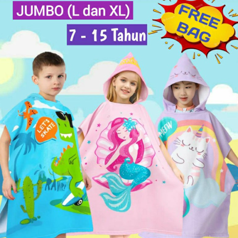 HARGA TERMURAH HANDUK PONCO JUMBO ANAK USIA 6 7 8 9 1 11 12 13 TAHUN HANDUK RENANG HOODIE KARAKTER S
