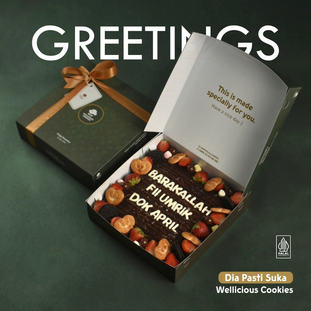

Fudgy Brownies Greetings (Brownies Panggang Hias) Hampers, Kado Ulang Tahun, Hadiah Wisuda, Hari Raya