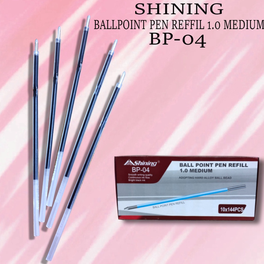 

Isi ulang pulpen tinta Ballpoint Pen Reffil Shining ukuran Medium 1 isi 144 pcs KODE K5J9