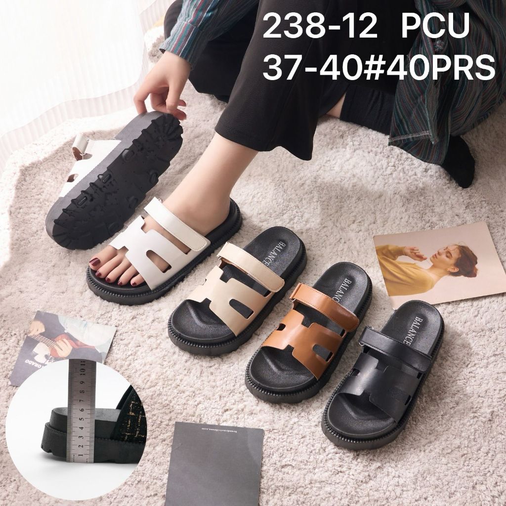 Sandal Fashion Wanita Balance Motif Tali Kulit Sandal Selop 238-12