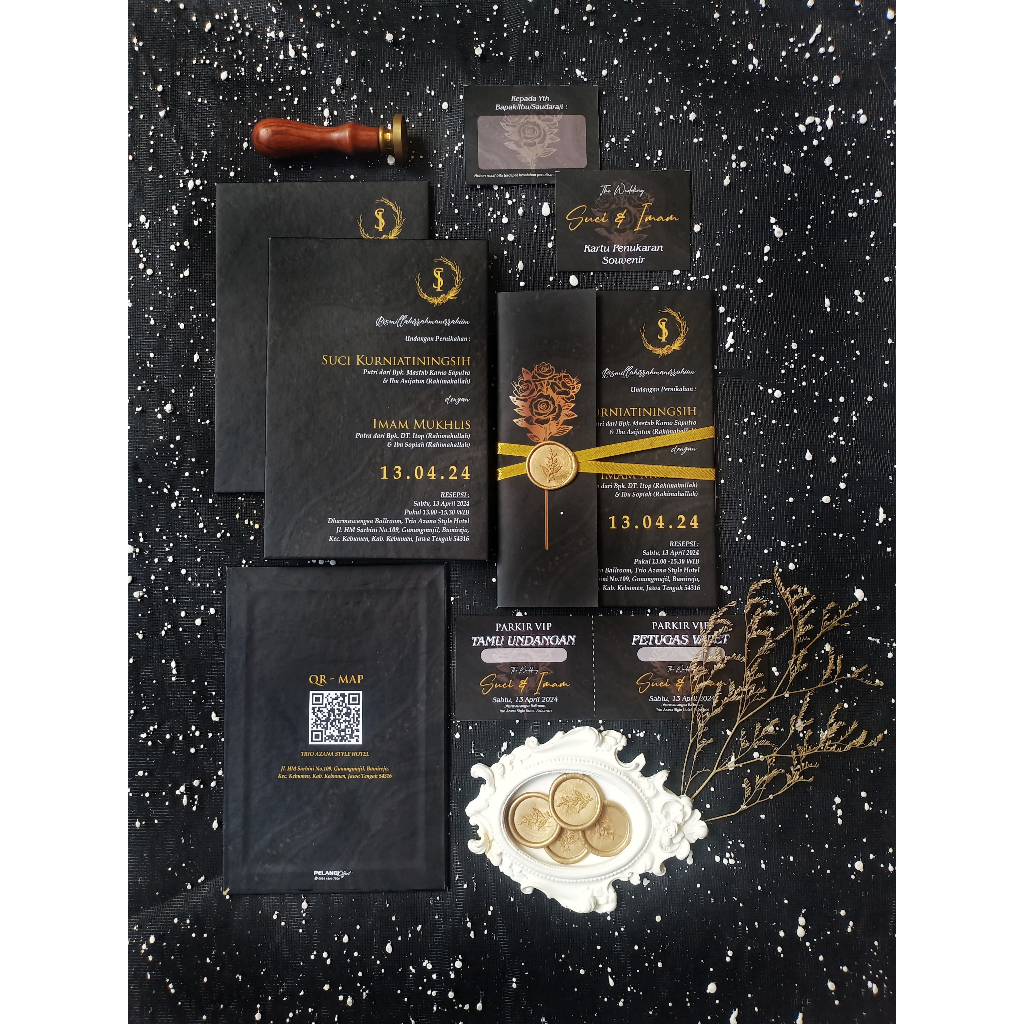 UNDANGAN SINGLE HARDCOVER HITAM | UNDANGAN NIKAH SEALING WAX | UNDANGAN PERNIKAHAN ELEGAN | UNDANGAN