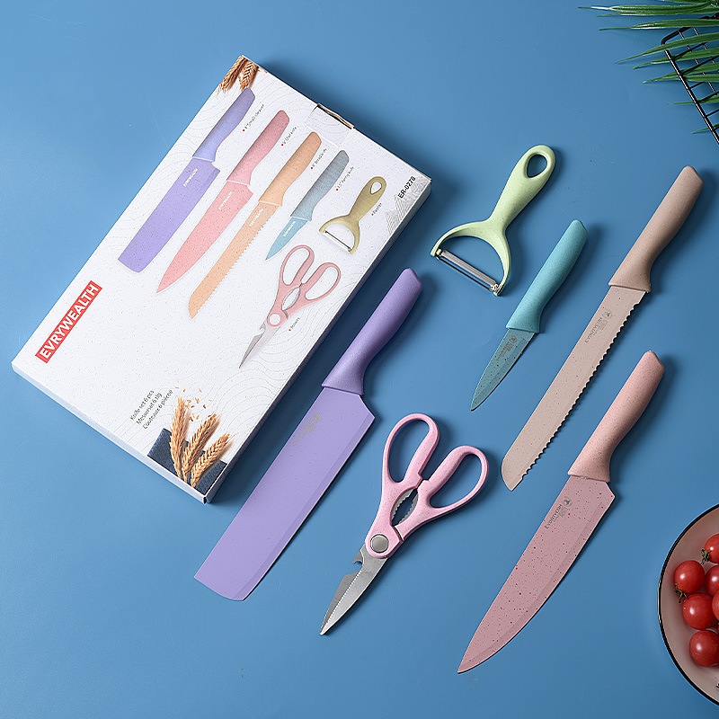 Color Wheat Straw 6 -Piece Knife Set Color Kitchen Knives Cooking Gift Box