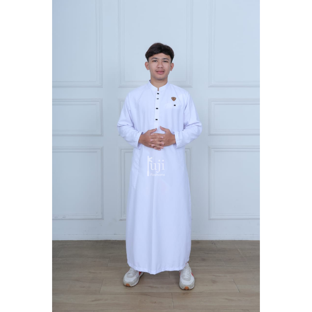 Gamis Pria Dewasa Kancing Sultan Dubai - Jubah Saudi Putih Polos Lengan Panjang Bahan Adem Mewah Exc