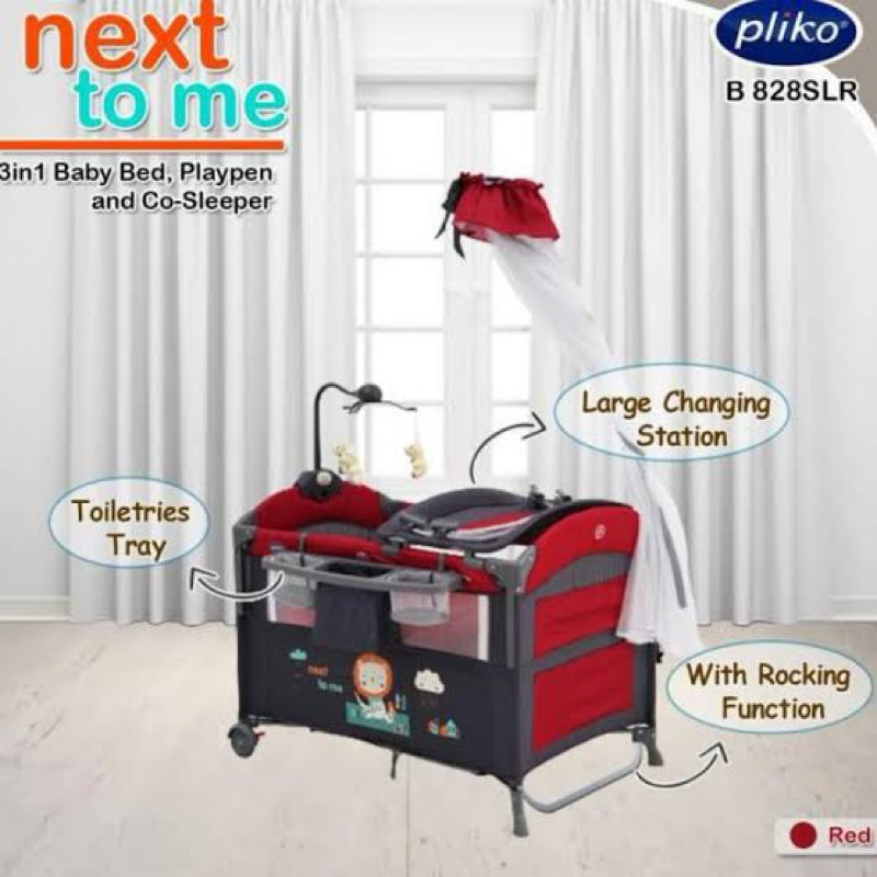 baby box pliko next to me 828 warna merah komplit matras tambahan plus bantal guling dan sprei 2 set