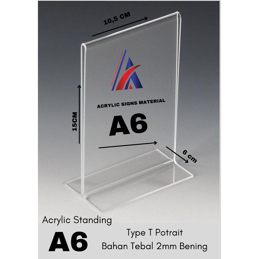 

AKRYLIC TENT HOLDER / AKRILIK TENT CARD A6 T TEMPAT BROSUR MEJA 15x10,5 PORTRAIT