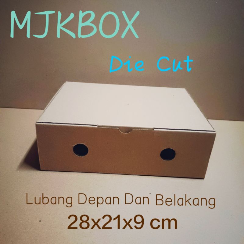 

Kotak kardus karton Uk. 28x21x9 cm... Ada Lubang Depan dan Belakang Die Cut