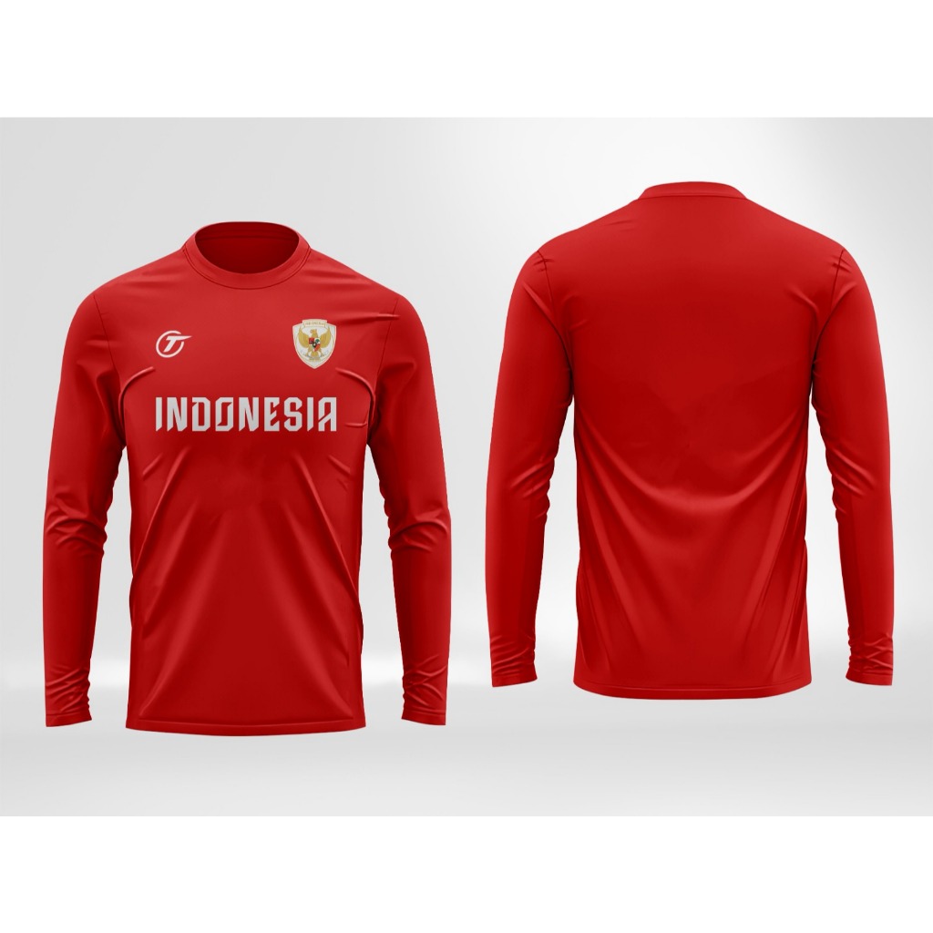 WINAPPAREL Baju kaos lengan panjang TIMNAS INDONESIA olahraga pria & wanita Kaos lengan panjang gym 