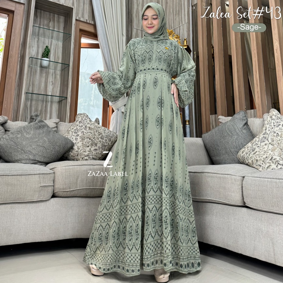 ART J79V Zazaa Label  Zalea set jilbab ceruti babydoll gamis motif formalnon formal wanita muslimah 
