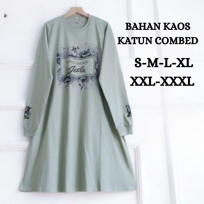 Atasan Wanita Terbaru Jesla Tunik BO Size S M L XL XXL XXXL LD 90-130 CM Bahan Kaos Katun Combed Ata